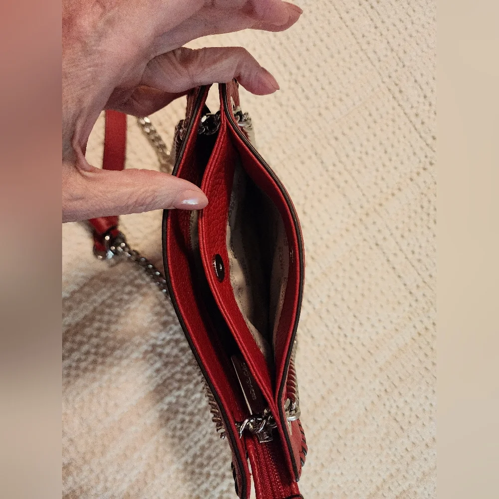 Michael Kors Whipped Chelsea Red Leather Bag with Tassel Silver $328 NEW